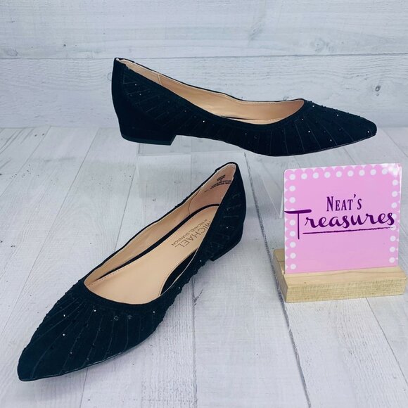 Michael By Michael Shannon SINDY Black Beaded Pointed Toe Slip On Flat Shoe Sz 7 - Picture 2 of 9